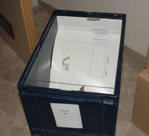 Cassa contenente circa 40 fascicoli cartacei